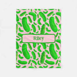 ソフトピンクの背景に緑のピクルス フリースブランケット