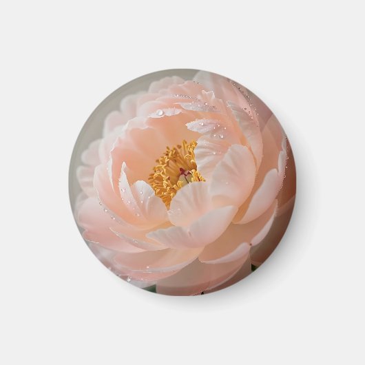 ソフトピンクの芍薬と露滴 マグネット (正面)