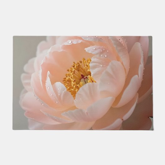 ソフトピンクの芍薬に露の玉 ドアマット (正面)