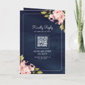 ソフトピンクの芍薬のメイソンジャーQRコードネイビーの結婚式 招待状 (裏面)