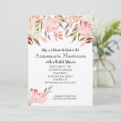 ソフトピンクの芍薬の野生の花と葉のブライダルシャワー 招待状 (スタンド正面)