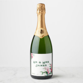 ソフトピンクの芍薬 フローラルガーデン Mr. & Mrs. ウェディング スパークリングワインラベル