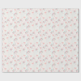 ソフトピンクの花とリボンパターン - かわいいロマンティックなデザイン ラッピングペーパー