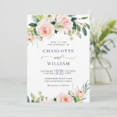 ソフトピンクの花と水彩のグリーンウェディング 招待状 (スタンド正面)