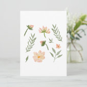 ソフトピンクの花と緑の要素 招待状 (スタンド正面)