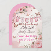ソフトピンクの花のベビーシャワー招待状 女の子 招待状 (正面/裏面)
