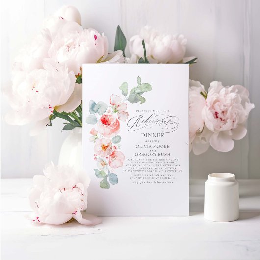 ソフトピンクの花のリハエレガントーサルディナー 招待状