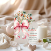 ソフトピンクの花のリボン ベイビーインブルーム ガールシャワー