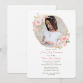ソフトピンクの花の写真の聖体拝領カード 招待状 (正面/裏面)