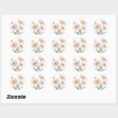 ソフトピンクの花の水彩画のブーケアート ラウンドシール (シート)