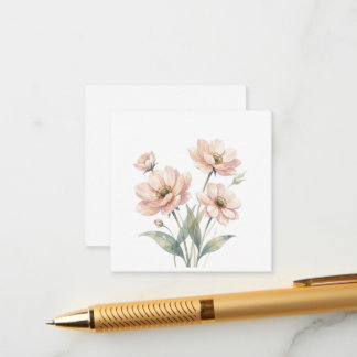 ソフトピンクの花の水彩画ブーケアート エンクロージャーカード
