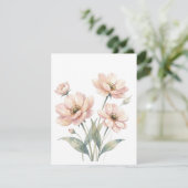 ソフトピンクの花の水彩画ブーケアート 出欠カード (スタンド正面)