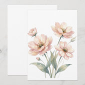ソフトピンクの花の水彩画ブーケアート 招待状 (正面/裏面)