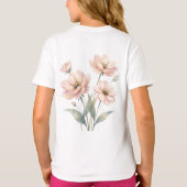 ソフトピンクの花の水彩画ブーケアート Tシャツ (裏面)
