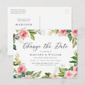 ソフトピンクの花の結婚式延期案内 案内ポストカード (正面/裏面)