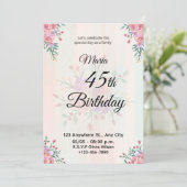 ソフトピンクの花の誕生日お祝いカード 招待状 (スタンド正面)