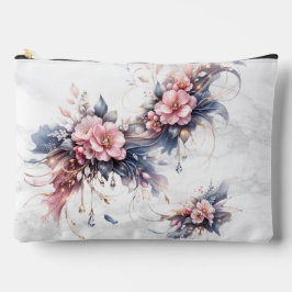 ソフトピンクの花の贅沢アート(ゴールドのアクセント付き) アクセサリーポーチ