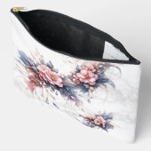 ソフトピンクの花の贅沢アート(ゴールドのアクセント付き) アクセサリーポーチ (見開き)