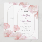 ソフトピンクの花フレーム招待状 招待状 (正面/裏面)