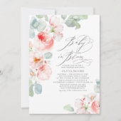 ソフトピンクの花ボホエレガントガールベビーシャワー 招待状 (正面)