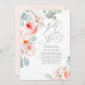 ソフトピンクの花ボホエレガントガールベビーシャワー 招待状 (正面/裏面)