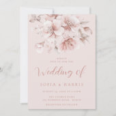 ソフトピンクの花咲くウェディング 招待状 (正面)