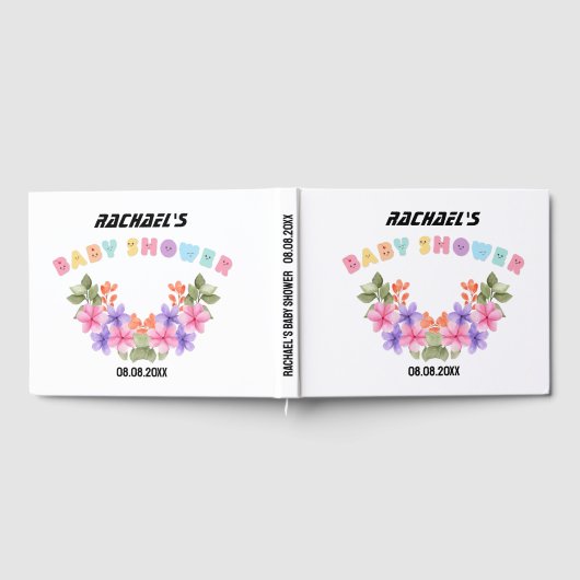 ソフトピンクの花柄ガールベイビーシャワー ゲストブック (全面)