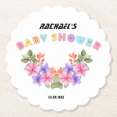 ソフトピンクの花柄ガールベイビーシャワー ペーパーコースター (正面)