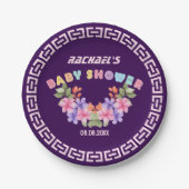ソフトピンクの花柄ガールベビーシャワー ペーパープレート (正面)