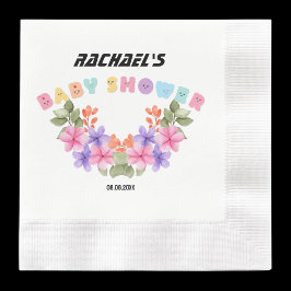 ソフトピンクの花柄ガールベビーシャワー 縁ありカクテルナプキン