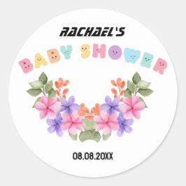 ソフトピンクの花柄 女の子 ベビーシャワー ラウンドシール