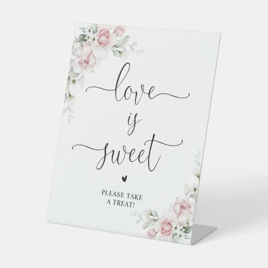 ソフトピンクの花柄Love Is Sweetサイン 台座サイン (正面)