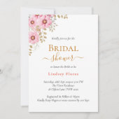 ソフトピンクの花緑の金ゴールドブライダルシャワー 招待状 (正面)