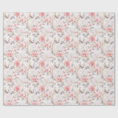 ソフトピンクの花鳥アジアンデザイン ラッピングペーパー (フラット)