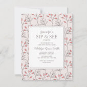 ソフトピンクの葉のベビーシャワー シップ＆シー 招待状 (正面)