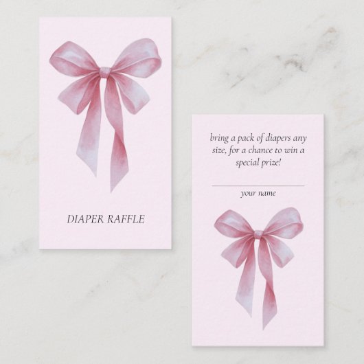 ソフトピンクの蝶ネクタイ 女の子 ベビーシャワー おむつくじ エンクロージャーカード (正面/裏面)