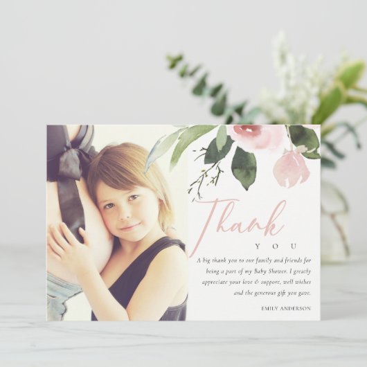ソフトピンクの赤面バラベビーシャワーありがとうご写真 招待状 (スタンド正面)