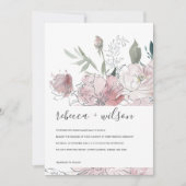 ソフトピンクの赤面水カラーフローラ結婚式の招待 サンキューカード (正面)