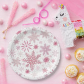 ソフトピンクの雪の結晶クリスマス ペーパープレート (パーティー)