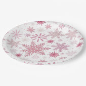 ソフトピンクの雪の結晶クリスマス ペーパープレート (アングル)