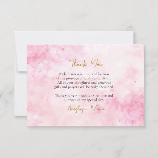 ソフトピンクの雲の正統派キリスト教バプテスマ サンキューカード (正面)