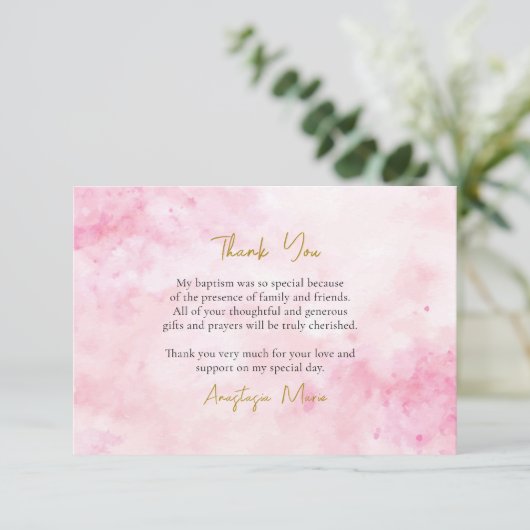 ソフトピンクの雲の正統派キリスト教バプテスマ サンキューカード (スタンド正面)