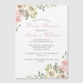 ソフトピンクアイボリーフローラエレガントガールベビーシャワー マグネット招待状 (正面)