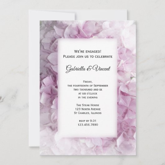 ソフトピンクアジサイ婚約パーティ 招待状 (正面)