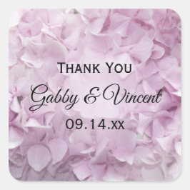 ソフトピンクアジサイ結婚ズサンキューメッセージカード スクエアシール