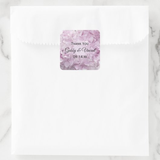 ソフトピンクアジサイ結婚ズサンキューメッセージカード スクエアシール (バッグ)
