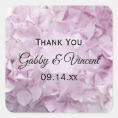 ソフトピンクアジサイ結婚ズサンキューメッセージカード スクエアシール (正面)