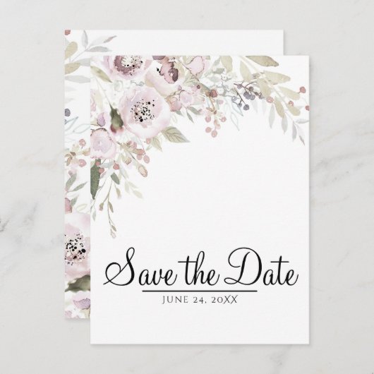 ソフトピンクウォーターエレガントカラーフローラ日付の保存 案内ポストカード (正面/裏面)