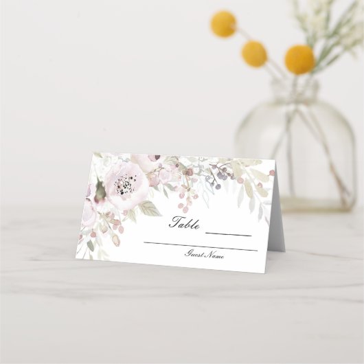 ソフトピンクウォーターエレガントカラーフローラ結婚のテーブル プレイスカード (裏面)
