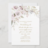 ソフトピンクウォーターエレガントカラーフローラ結婚のブライダル 招待状 (正面)